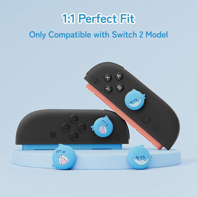 GEEKSHARE Switch 2 Silicone Thumb Grip Caps, Joystick Anti-Slip Cover Caps Compatible with Switch 2025,4pcs - Cute Shark - Image 3